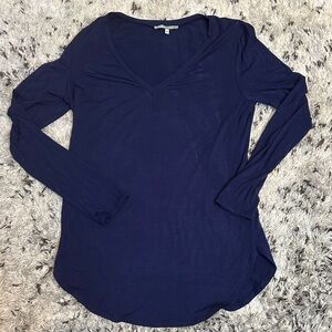 Classic Navy Long Sleeve V-Neck Top